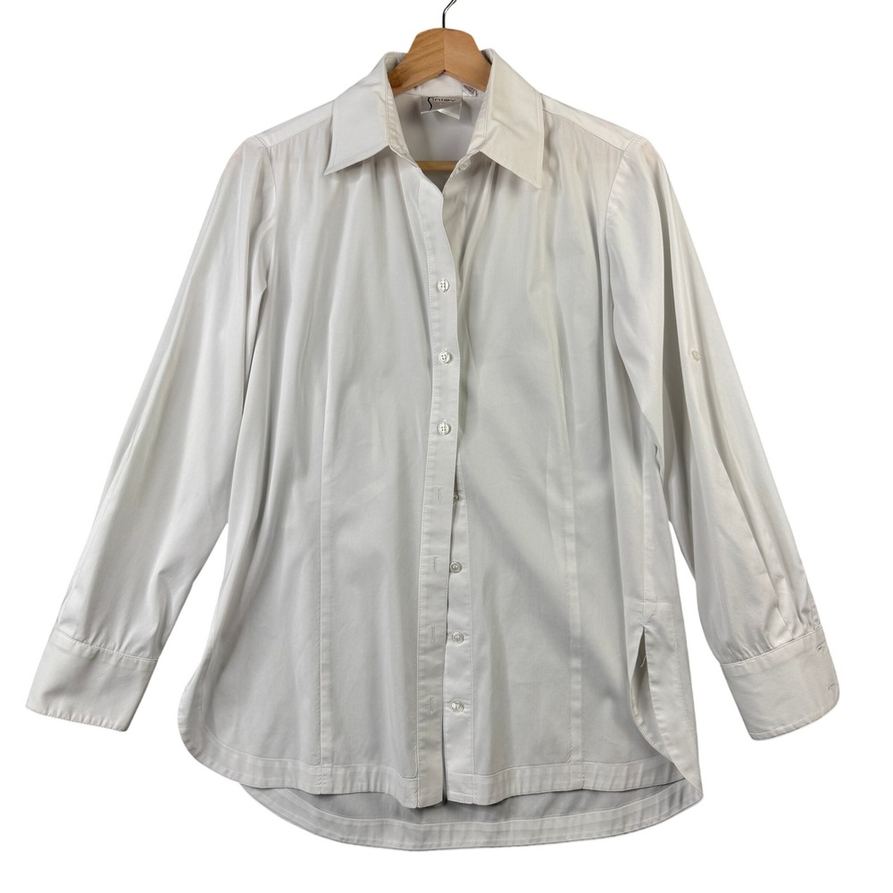 Finley Womens White Cotton Blend Long Sleeve Button Up Shirt Size XS